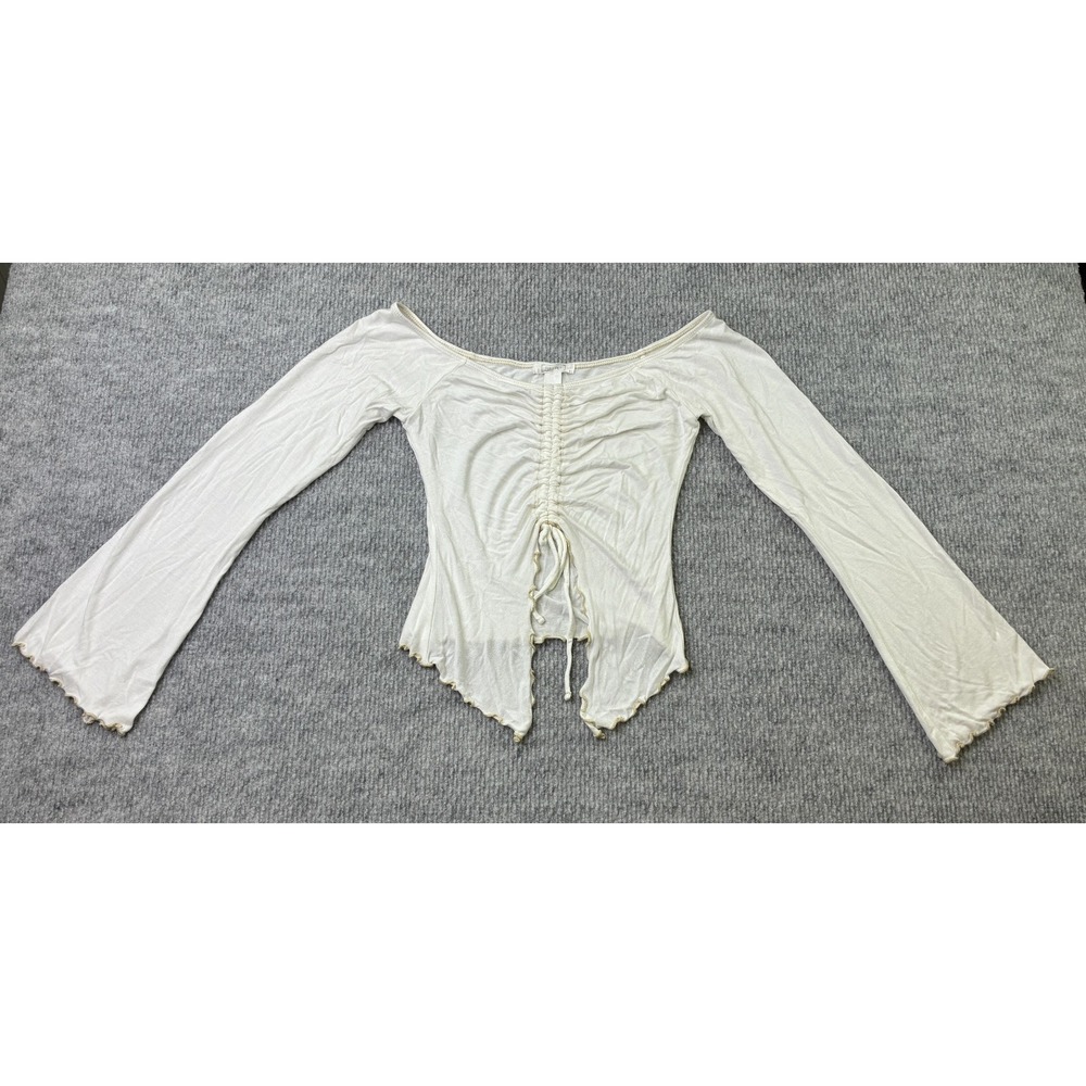 Full Tilt Womens Small Ivory Ruched Drawstring Bell Sleeve Y2K Fairy Grunge Top